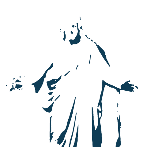 Screenprint-style image of Bertel Thorvaldsen’s Christus statue, arms open