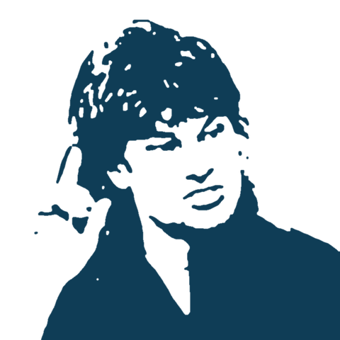 Screenprint-style portrait of Theo Von raising one finger, drawn from This Past Weekend #687